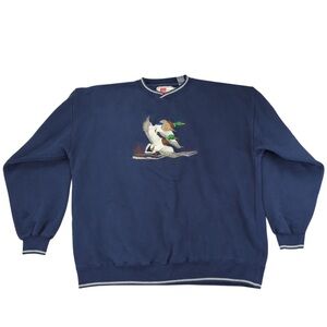 Vintage DZ Sportswear Navy Embroidered Duck Crewneck Sweater Pull Over